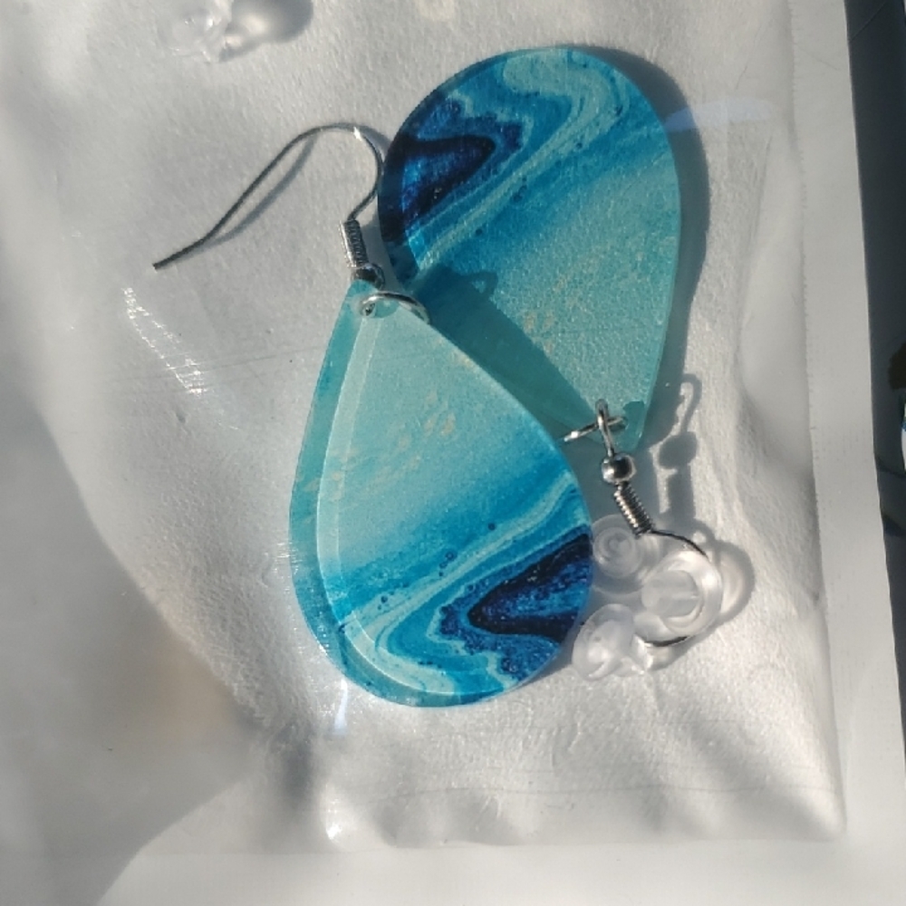 Earrings Blue Marble Teardrop - Picture 3 of 5